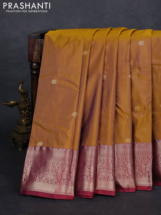 Mustard Yellow & Maroon Bangalori Silk - Buttas