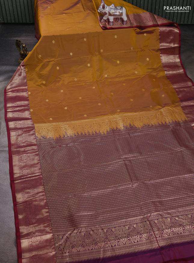 Mustard Yellow & Maroon Bangalori Silk - Buttas
