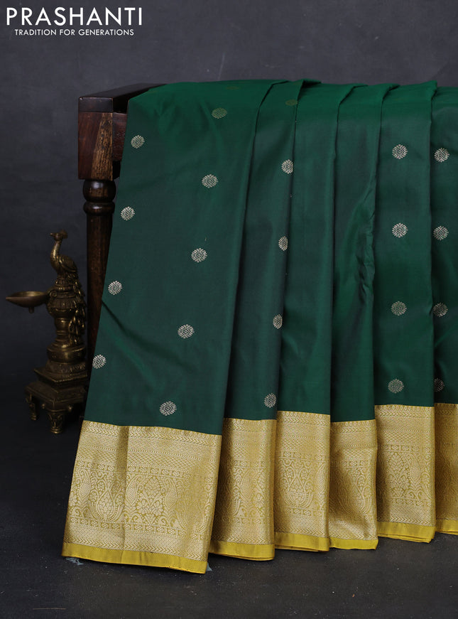 Green & Mustard Yellow Bangalori Silk - Buttas