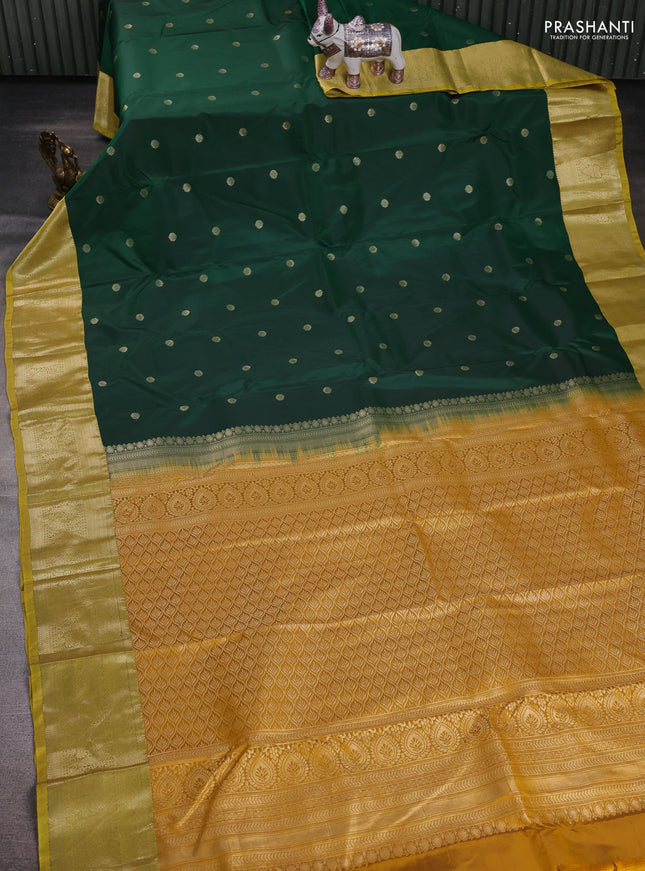 Green & Mustard Yellow Bangalori Silk - Buttas
