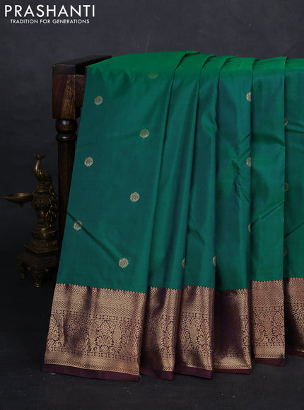 Green & Coffee Brown Bangalori Silk - Buttas