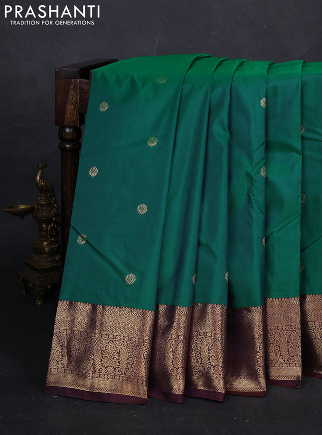 Green & Coffee Brown Bangalori Silk - Buttas