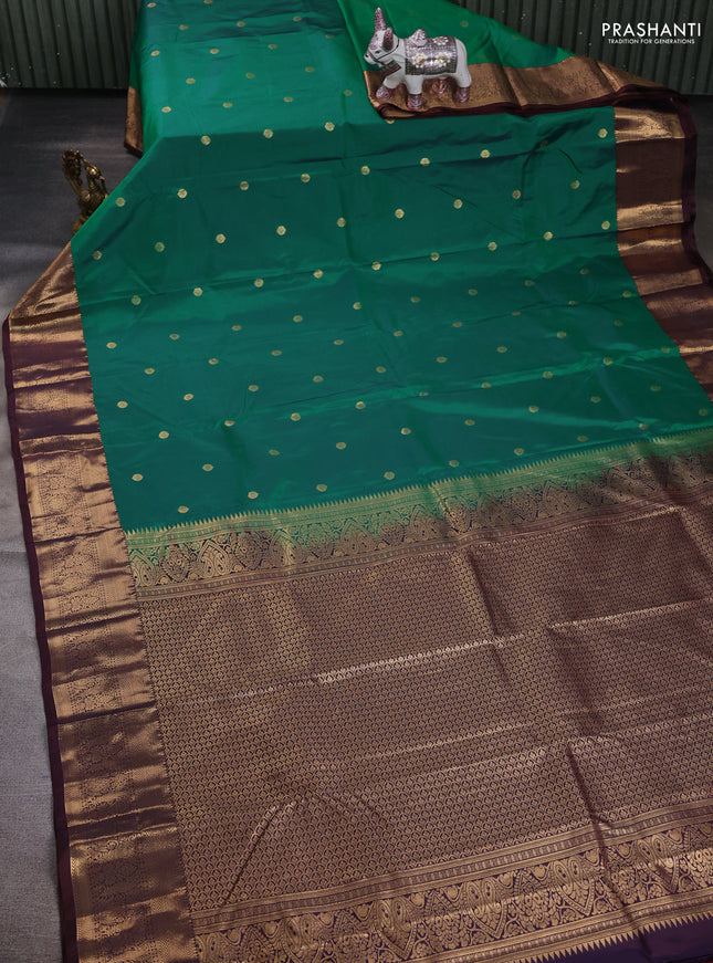Green & Coffee Brown Bangalori Silk - Buttas