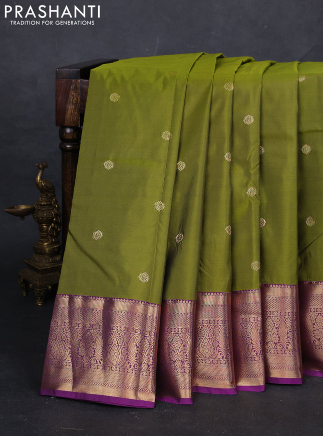 Mehendi Green & Purple Bangalori Silk - Buttas