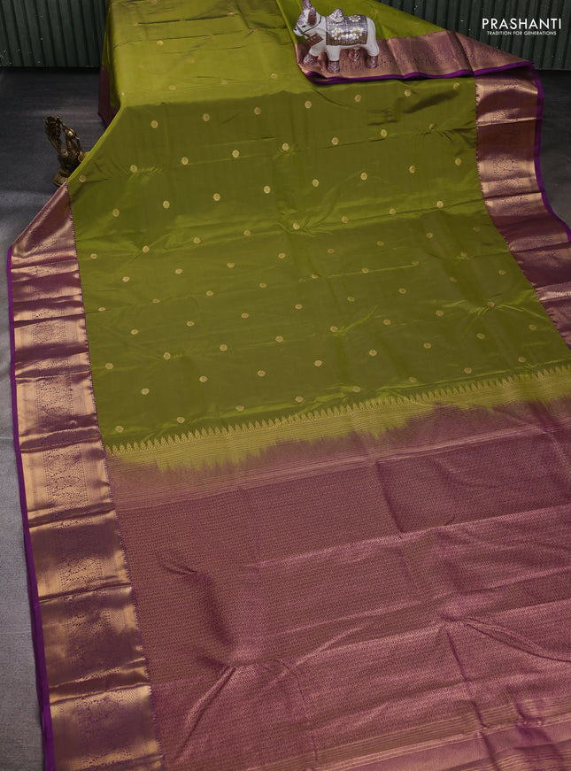 Mehendi Green & Purple Bangalori Silk - Buttas