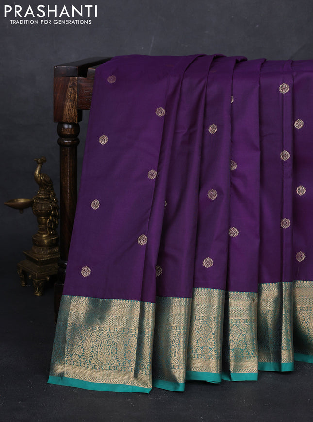 Violet & Teal Green Bangalori Silk - Buttas