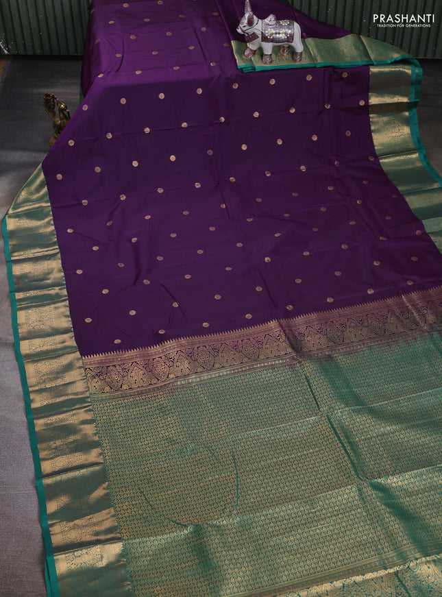 Violet & Teal Green Bangalori Silk - Buttas