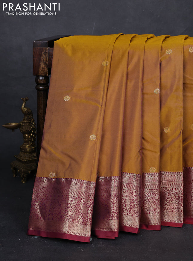 Mustard Yellow & Maroon Bangalori Silk - Buttas
