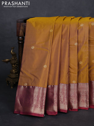 Mustard Yellow & Maroon Bangalori Silk - Buttas