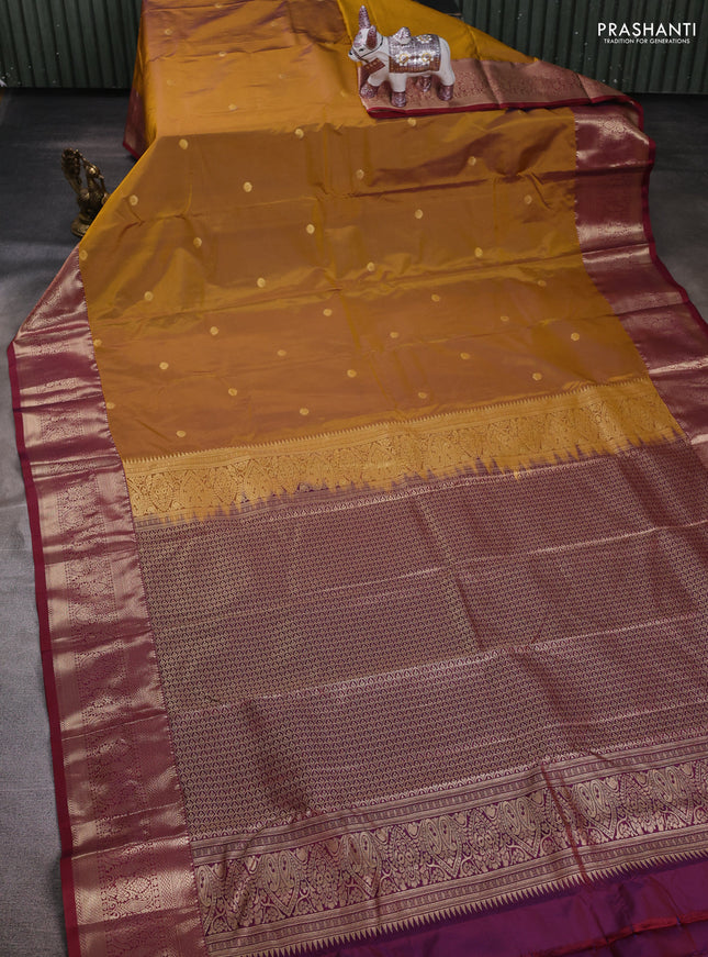 Mustard Yellow & Maroon Bangalori Silk - Buttas