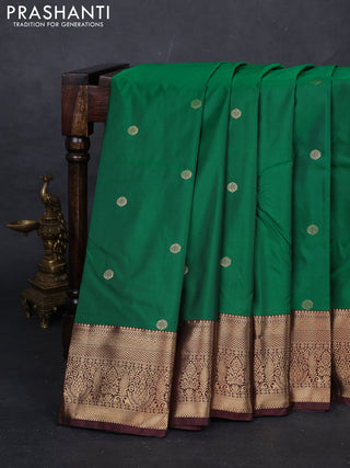Green & Coffee Brown Bangalori Silk - Buttas
