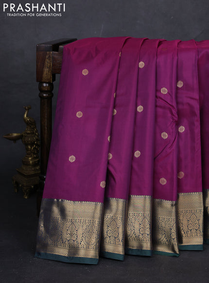 Magenta Pink & Bottle Green Bangalori Silk - Buttas