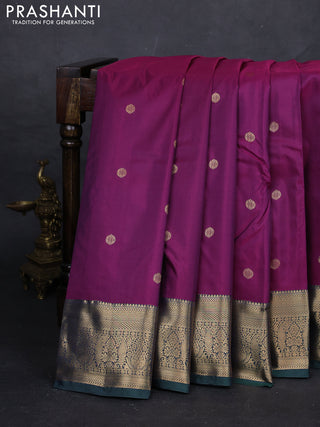 Magenta Pink & Bottle Green Bangalori Silk - Buttas