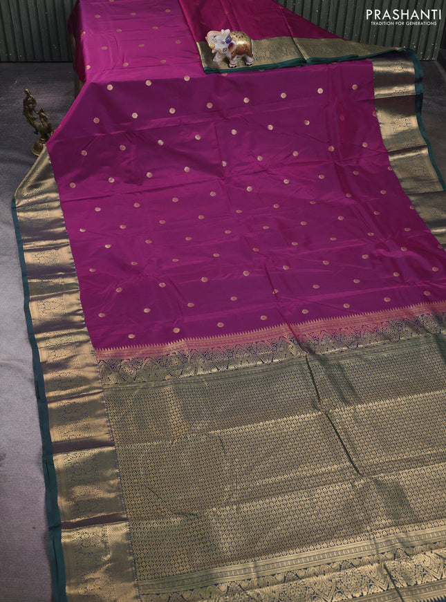 Magenta Pink & Bottle Green Bangalori Silk - Buttas