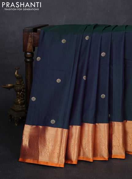 Bottle Green & Orange Bangalori Silk - Buttas