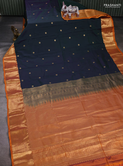 Bottle Green & Orange Bangalori Silk - Buttas