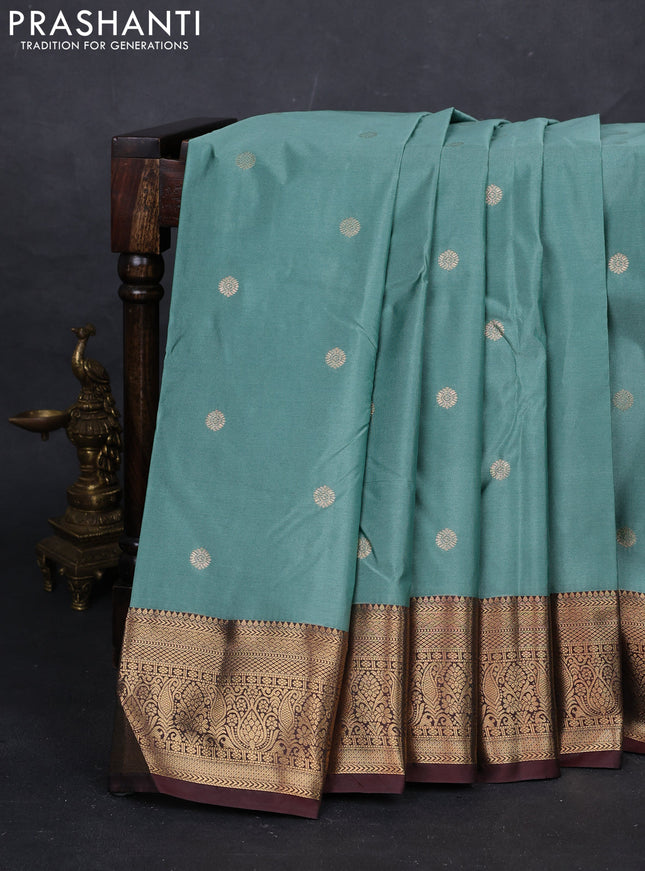 Pastel Green & Coffee Brown Bangalori Silk - Buttas