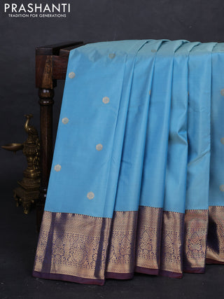 Blue & Coffee Brown Bangalori Silk - Buttas