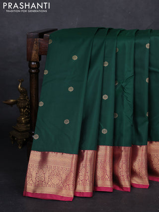 Bottle Green & Magenta Pink Bangalori Silk - Buttas