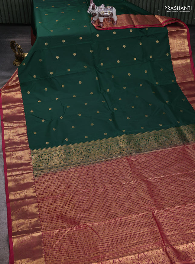 Bottle Green & Magenta Pink Bangalori Silk - Buttas