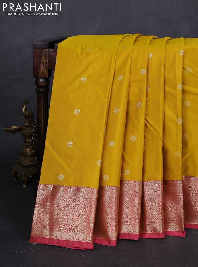 Mustard Yellow & Pink Bangalori Silk - Buttas