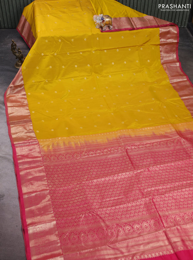 Mustard Yellow & Pink Bangalori Silk - Buttas