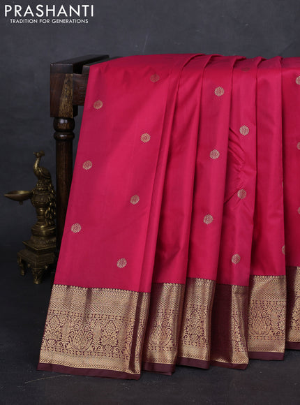 Pink & Coffee Brown Bangalori Silk - Buttas