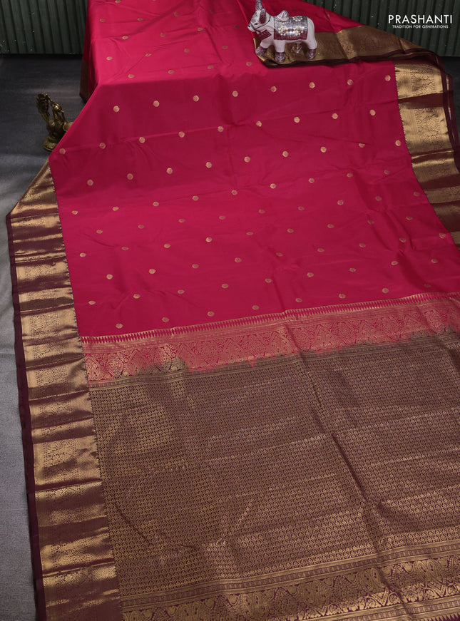 Pink & Coffee Brown Bangalori Silk - Buttas