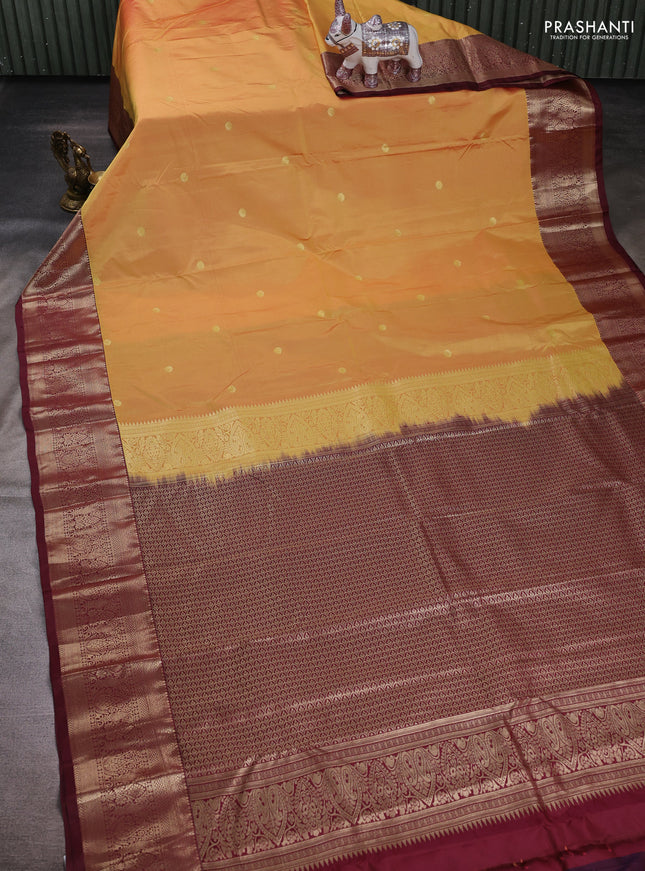 Mustard Yellow & Maroon Bangalori Silk - Buttas