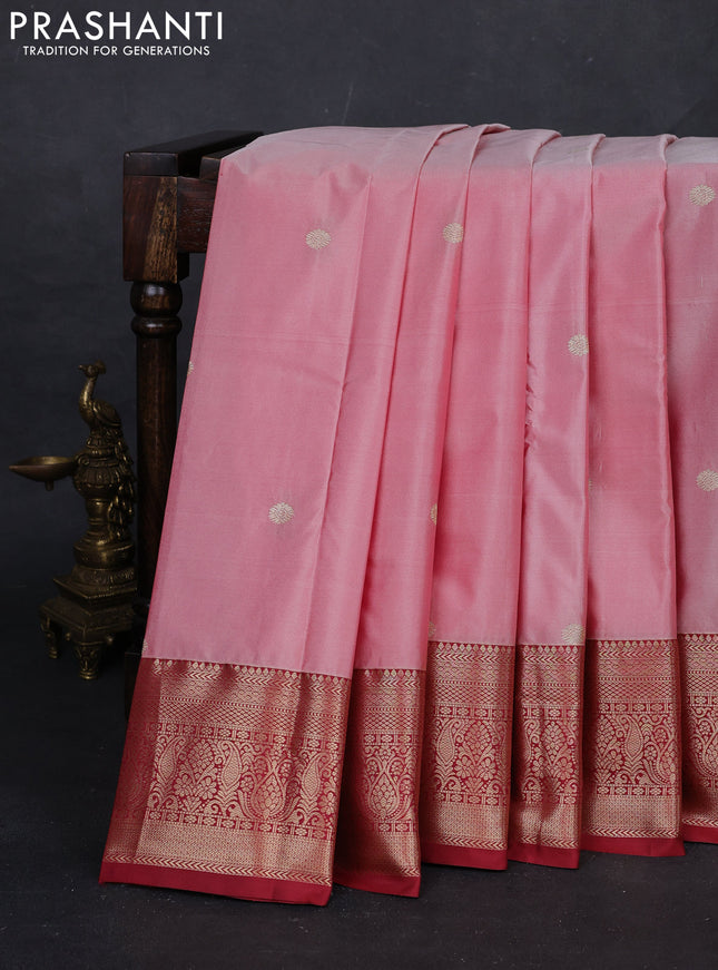 Peach Pink & Maroon Bangalori Silk - Buttas