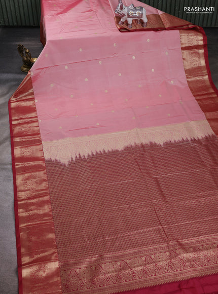 Peach Pink & Maroon Bangalori Silk - Buttas