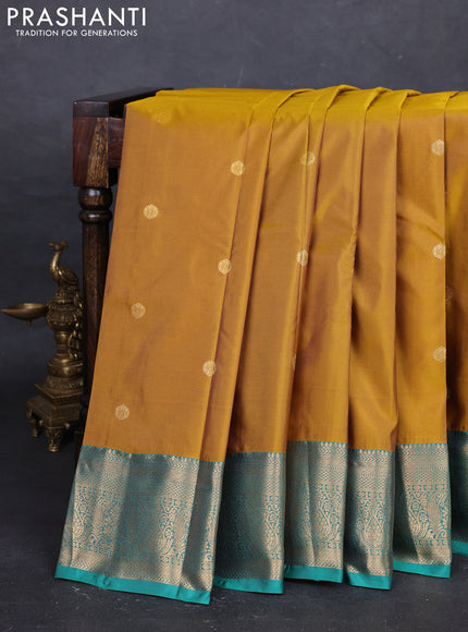 Mustard Yellow & Teal Green Bangalori Silk - Buttas