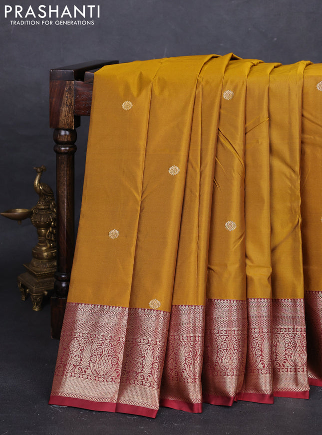 Mustard Yellow & Maroon Bangalori Silk - Buttas