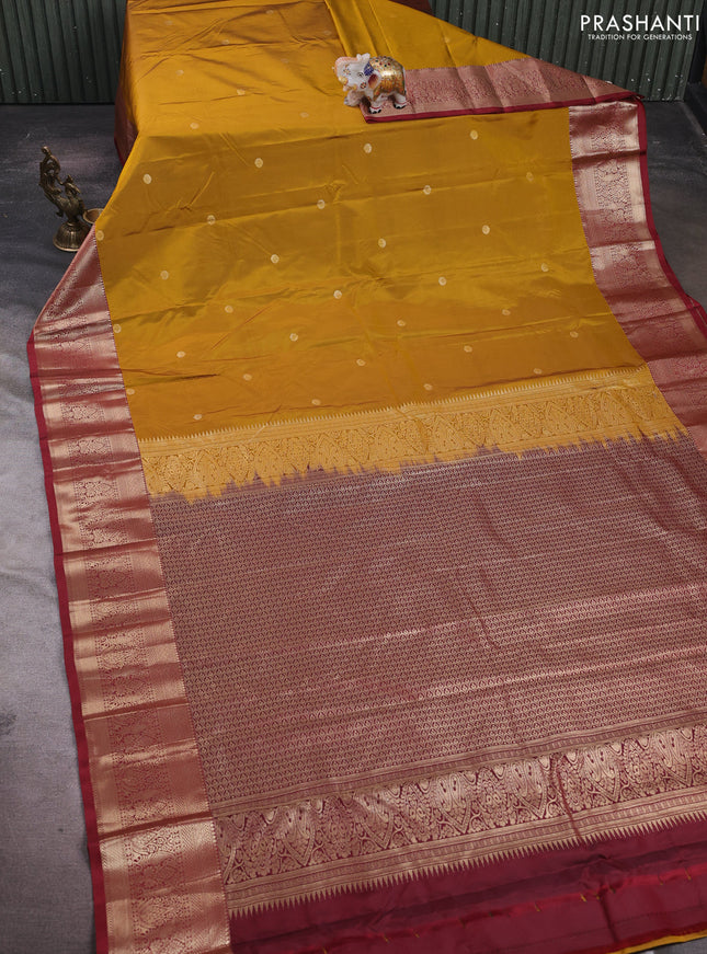 Mustard Yellow & Maroon Bangalori Silk - Buttas