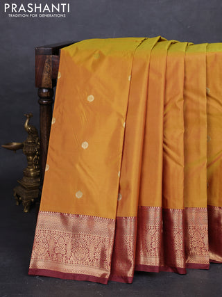 Mustard Yellow & Maroon Bangalori Silk - Buttas