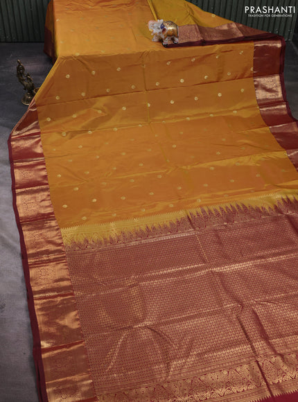 Mustard Yellow & Maroon Bangalori Silk - Buttas