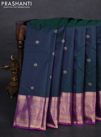 Bottle Green & Purple Bangalori Silk - Buttas