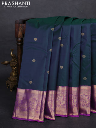 Bottle Green & Purple Bangalori Silk - Buttas