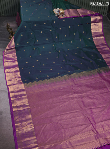 Bottle Green & Purple Bangalori Silk - Buttas