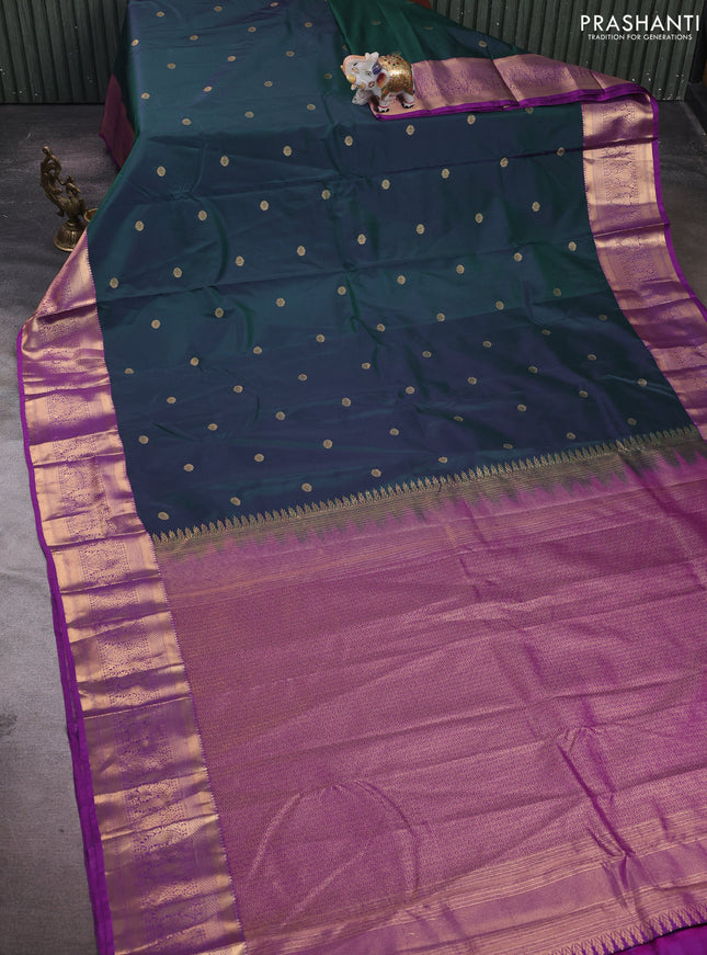 Bottle Green & Purple Bangalori Silk - Buttas