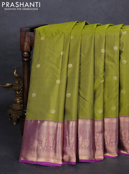 Mehendi Green & Purple Bangalori Silk - Buttas