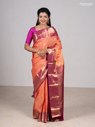 Peach    & Magenta Pink Bangalori Silk - Buttas