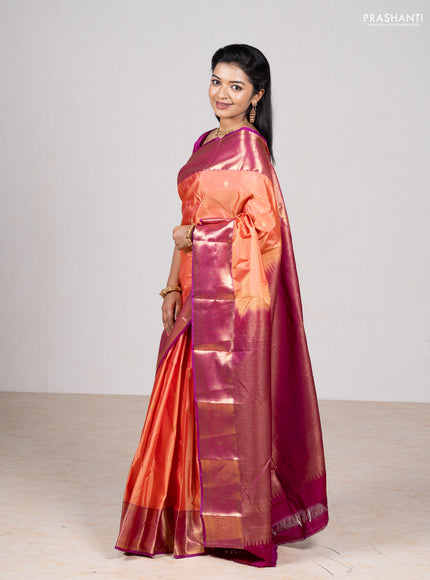 Peach    & Magenta Pink Bangalori Silk - Buttas