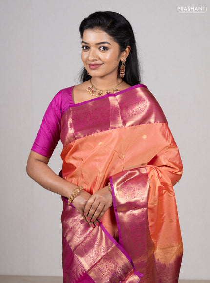 Peach    & Magenta Pink Bangalori Silk - Buttas