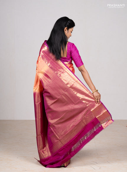Peach    & Magenta Pink Bangalori Silk - Buttas