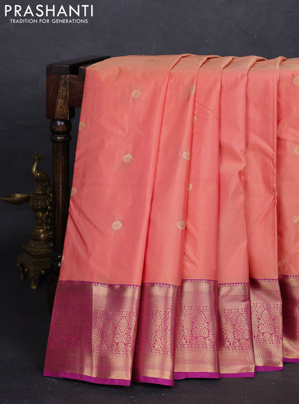 Peach    & Magenta Pink Bangalori Silk - Buttas