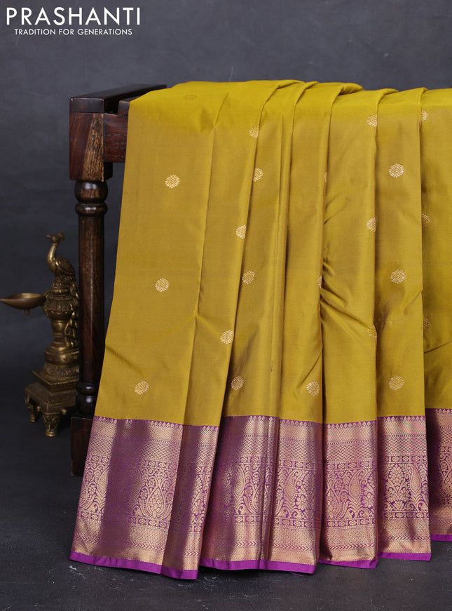 Mustard Green & Purple Bangalori Silk - Buttas