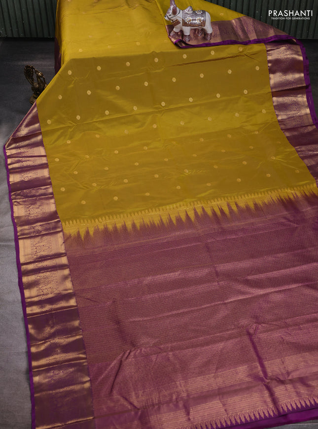 Mustard Green & Purple Bangalori Silk - Buttas