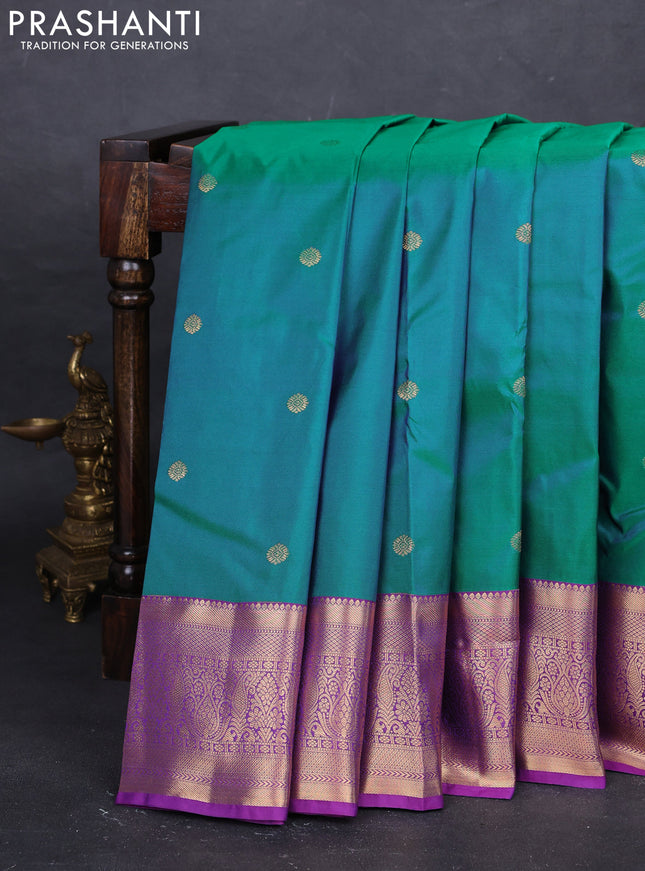Peacock Green & Purple Bangalori Silk - Buttas