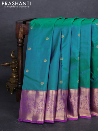Peacock Green & Purple Bangalori Silk - Buttas